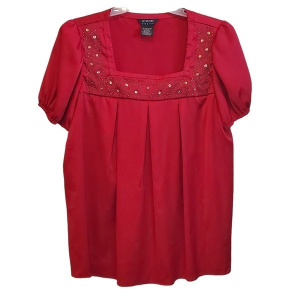 George Red Satin Embellished‎ Blouse Sz XL
